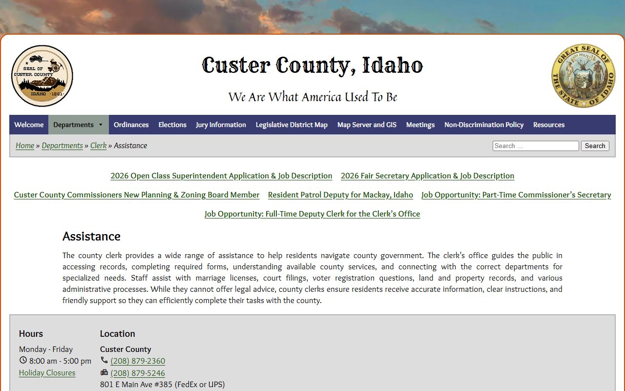 Custer County Clerk of the District Court assistance page