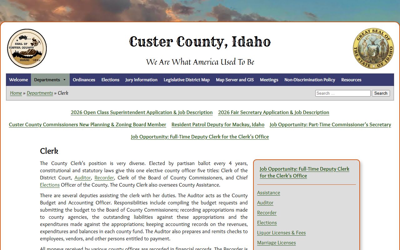 Custer County Clerk of the District Court clerk page