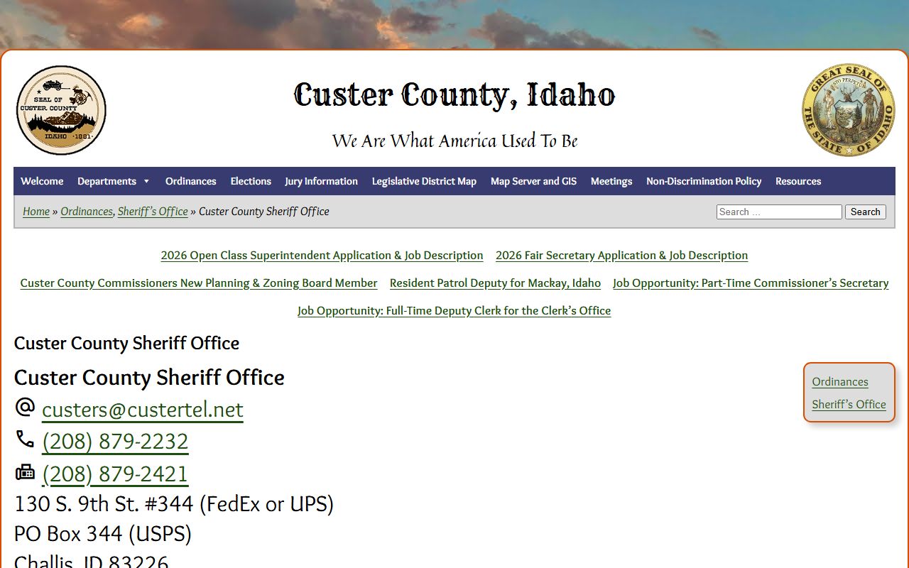 Custer County arrest records sheriff office location