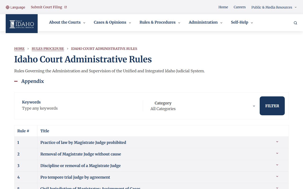 Custer County court records Idaho Court Administrative Rules