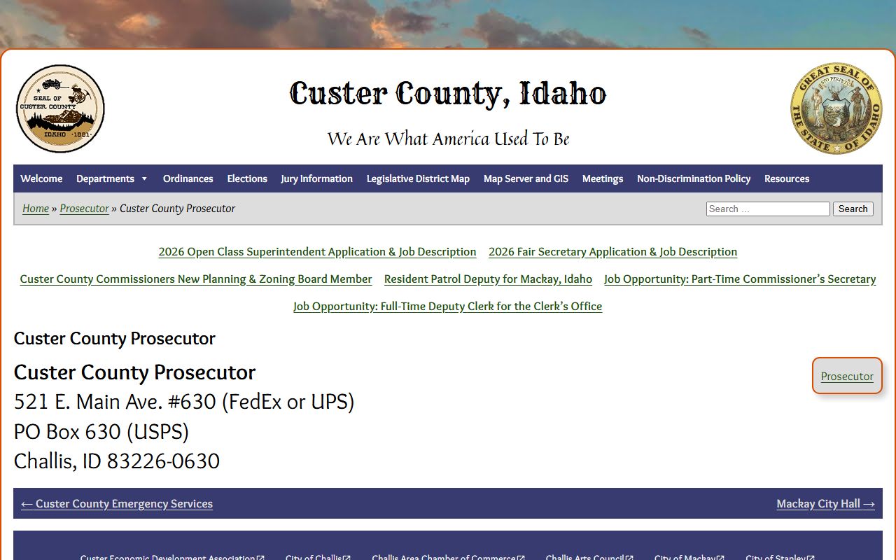 Custer County criminal court records prosecutor location
