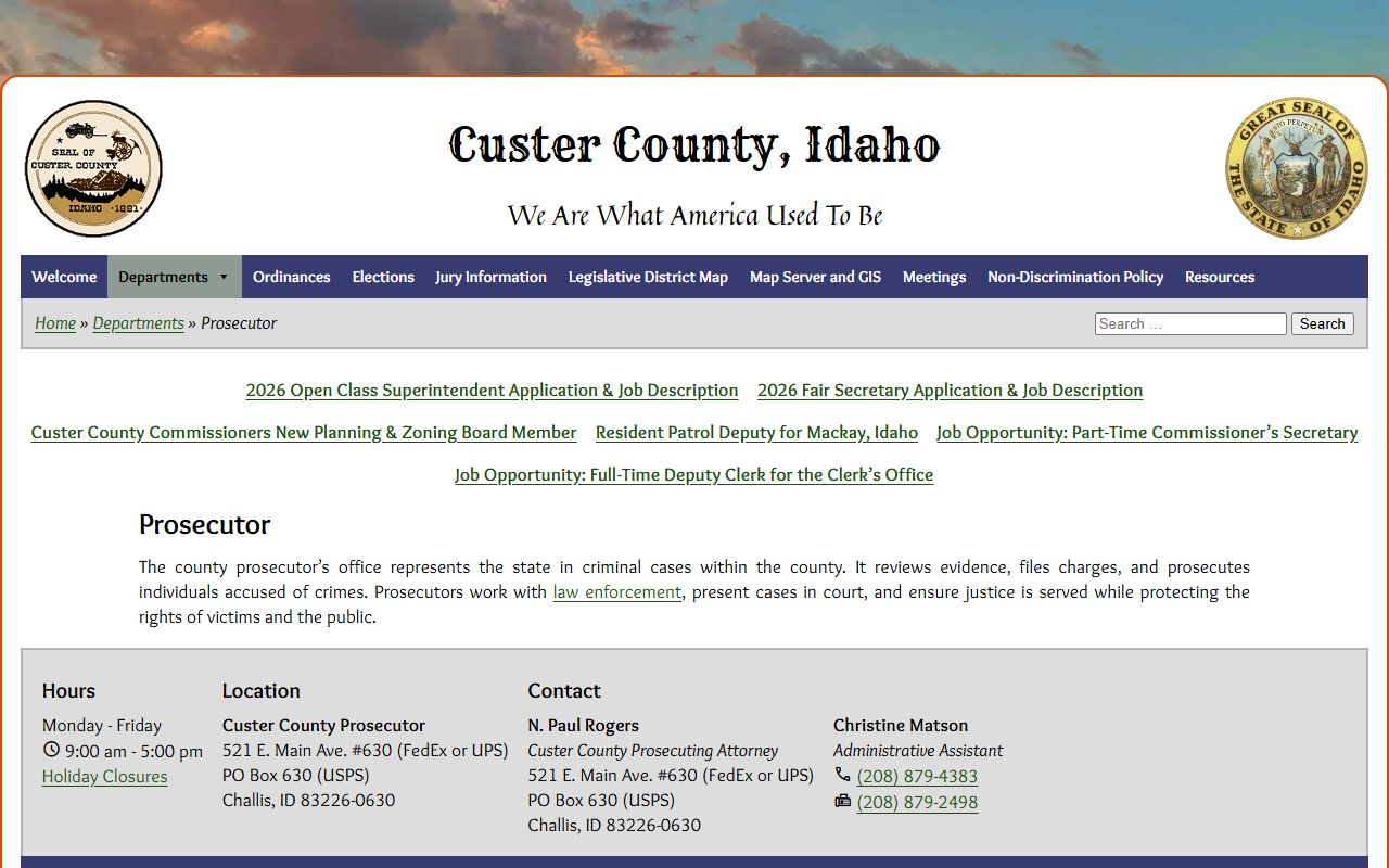 Custer County criminal court records prosecutor page