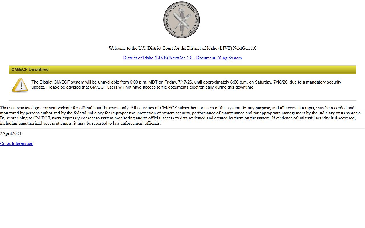Custer County District Court federal CM ECF