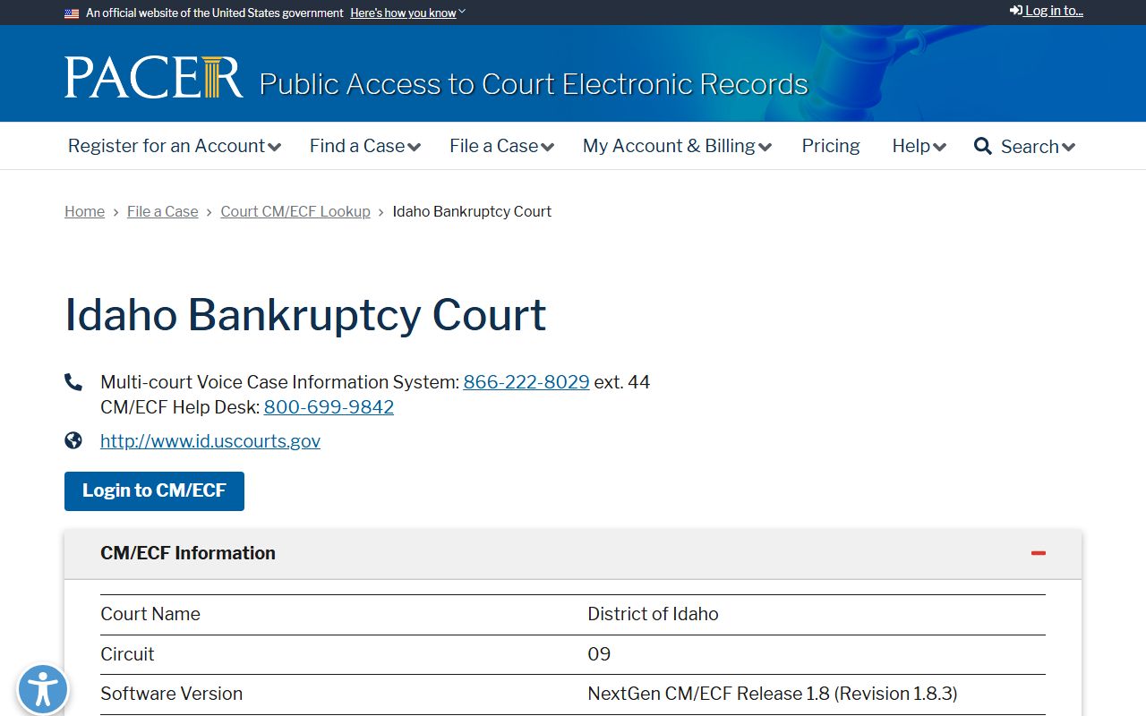 Custer County District Court PACER Idaho bankruptcy entry