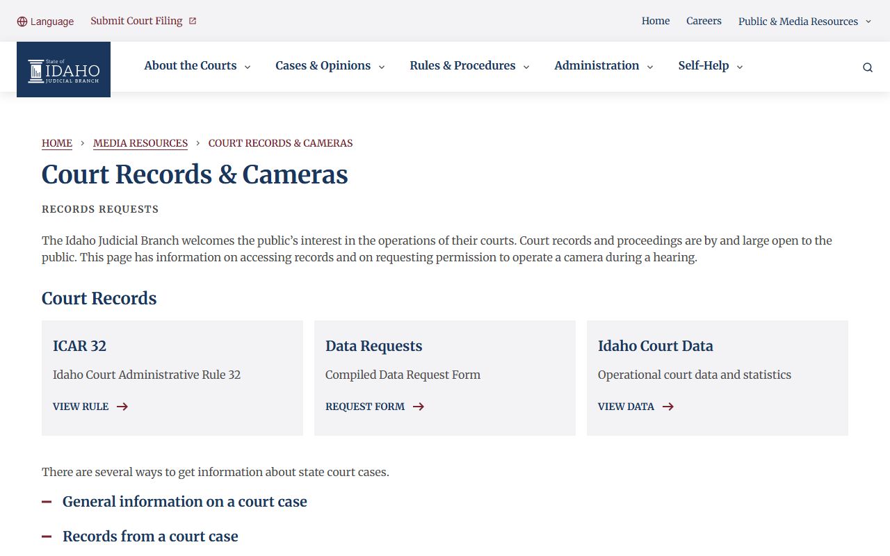 Custer County Court records Idaho records request page