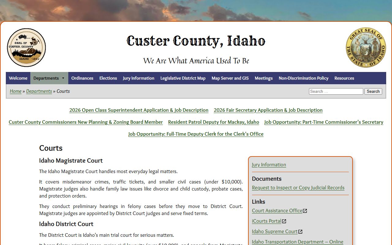 Custer County Court records official courts page
