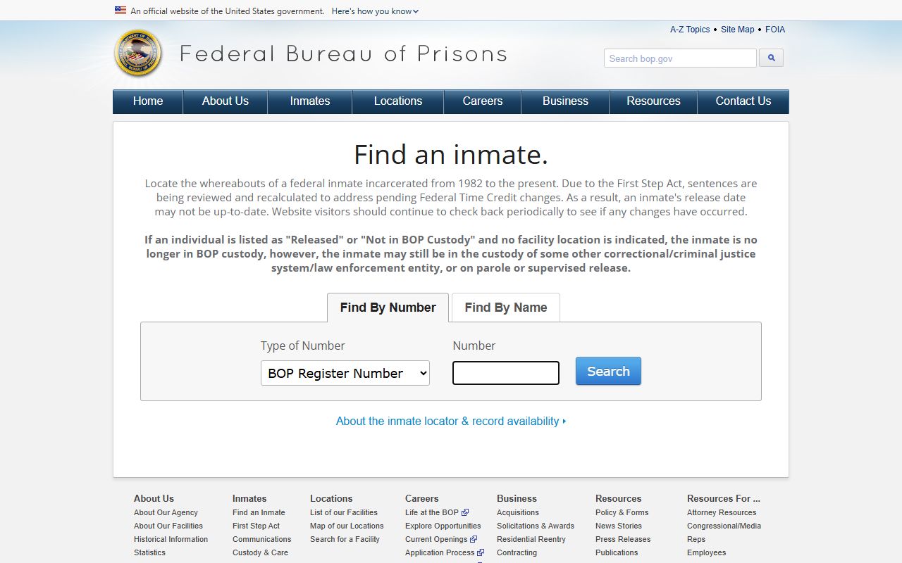 Custer County inmate records federal BOP locator