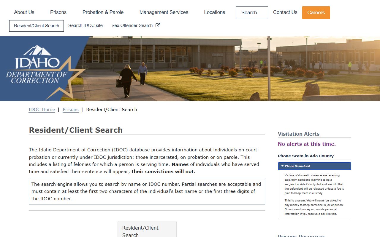 Custer County inmate records IDOC resident client search